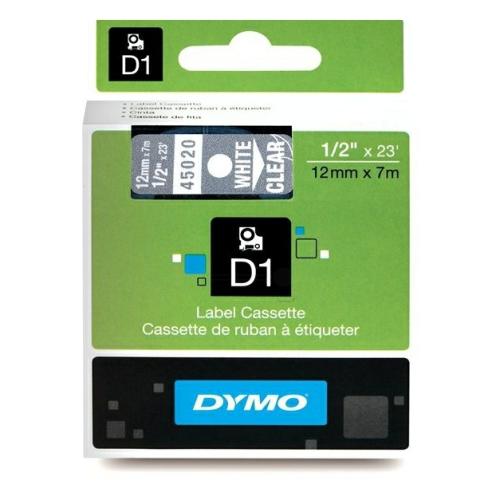 Dymo Etiqueta branco / transparente (45020 / S0720600), 12mm, laminated