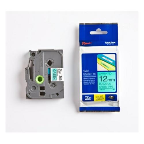 Brother Fita de rotulagem preto / verde (TZE731), 12mm, laminated