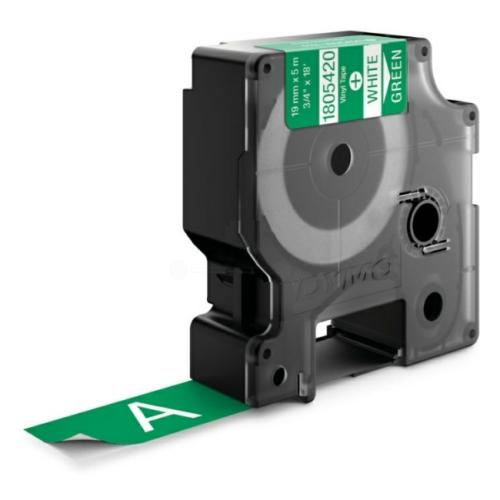 Dymo Banda de vinil branco / verde (1805420), 19mm, laminated