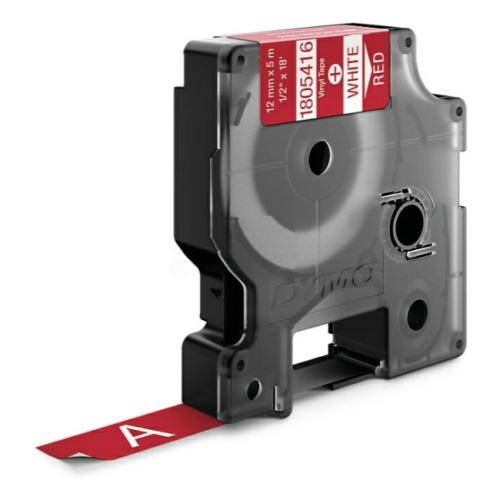 Dymo Banda de vinil branco / vermelho (1805416), 12mm, laminated