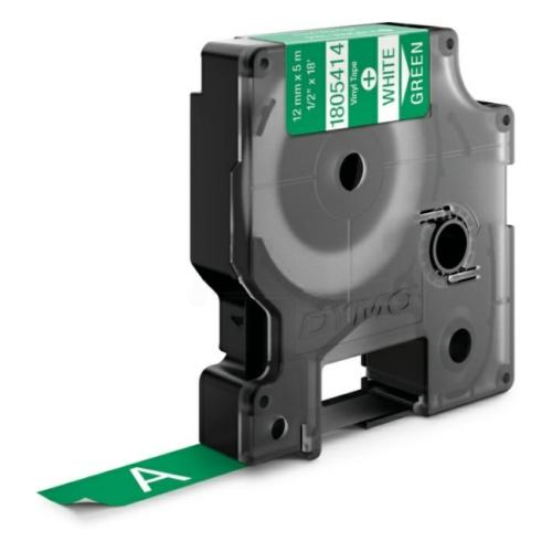 Dymo Banda de vinil branco / verde (1805414), 12mm, laminated