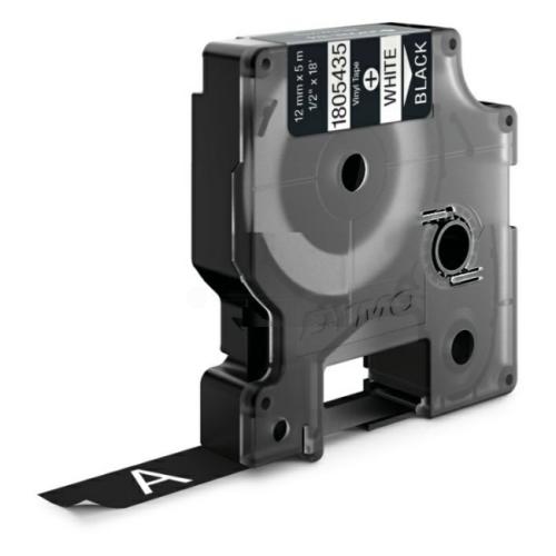 Dymo Banda de vinil branco / preto (1805435), 12mm, laminated
