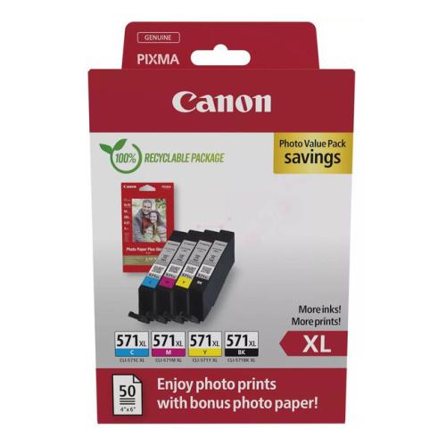 Canon Tinteiro / papel fotográfico preto / ciano / magenta / amarelo (0332C006 / CLI571XL) (multipack, elevada capacidade)
