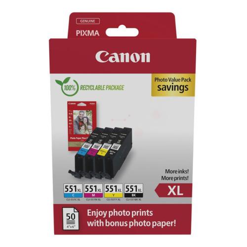 Canon Tinteiro / papel fotográfico preto / ciano / magenta / amarelo (6443B008 / CLI551XL) (multipack, elevada capacidade)