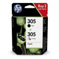 HP Cartucho de tinta preto / cor (6ZD17AE / 305) (Pack Duplo, multipack)